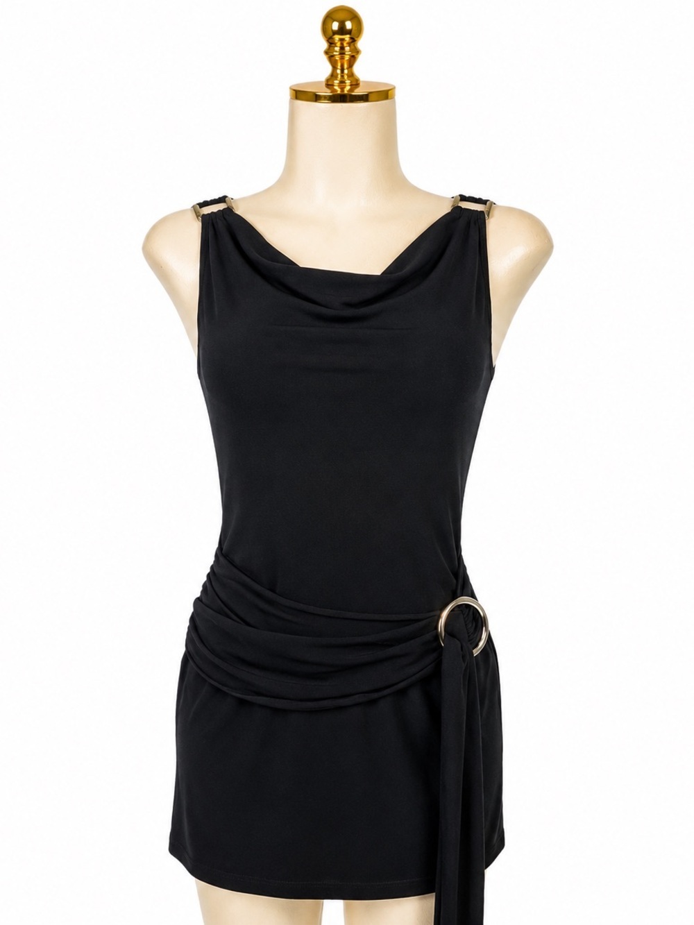 Forever 21 Y2K Black Cowl Neck Side Ring Tunic Top • Model Off Duty Vibe Medium